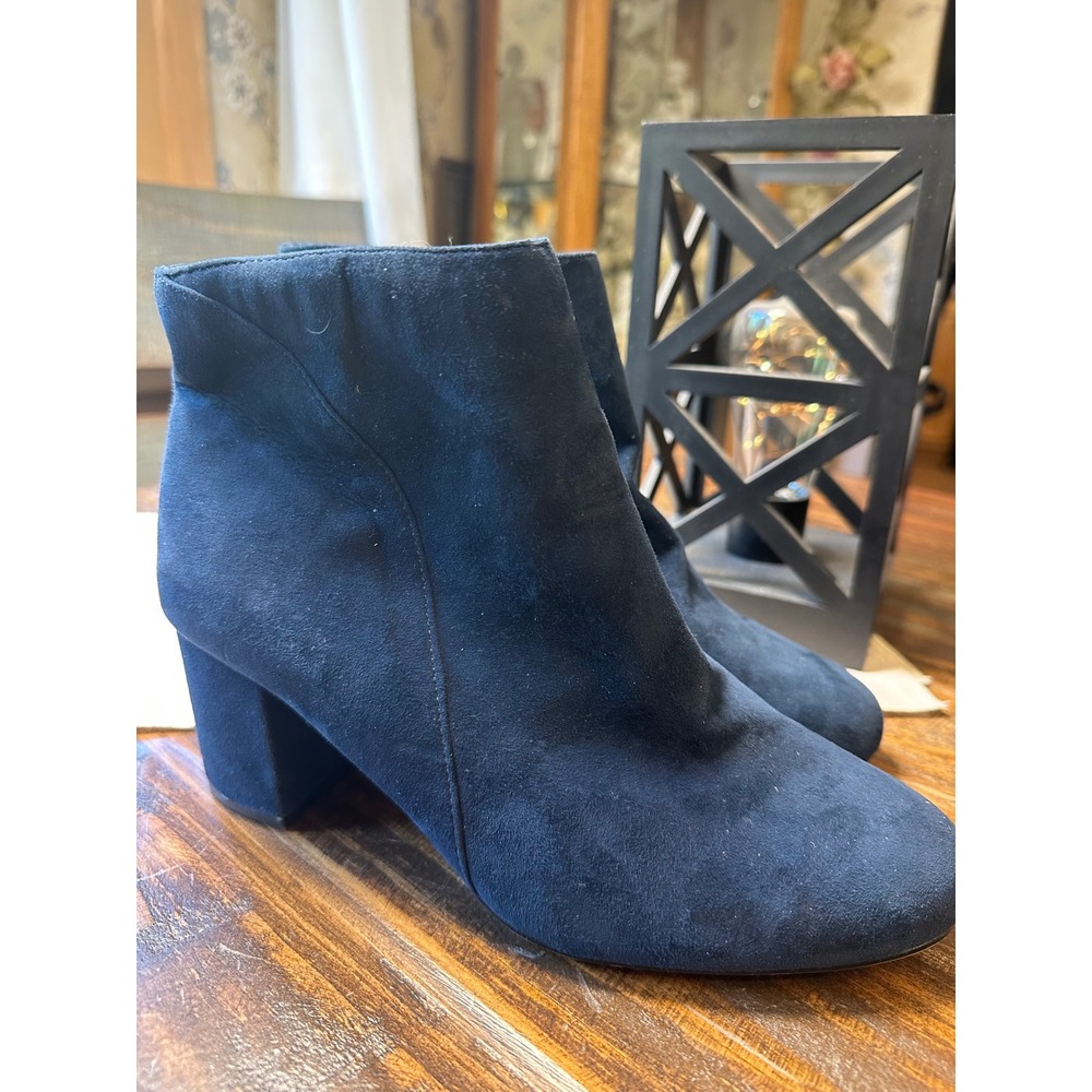 INC International Concepts Floriann Navy Blue Suede Block Heel Ankle Boots 8W